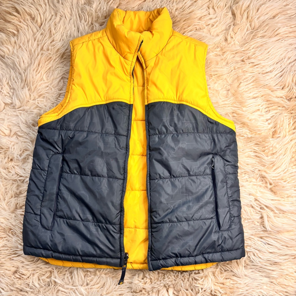 Old Navy Yellow and Gray Reverse able Puffer Vest
